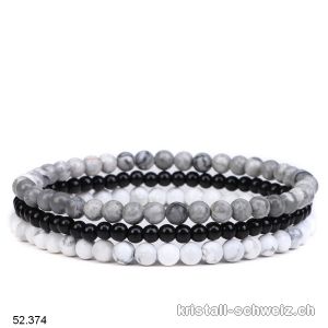 3 Armbänder - FITNESS - Magnesit, Onyx schwarz, Achat Crazy Lace. Sonderangebot