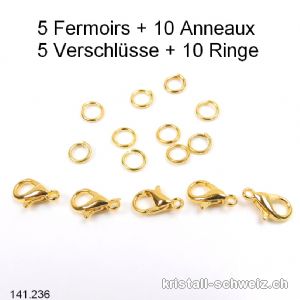 5 Komplette Verschluss-Sets aus Metall vergoldet