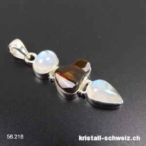 Anhänger Regenbogen Mondstein, Feuer-Achat und 925 Silber. Einzelstück