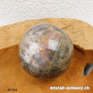 Kugel Mondstein schwarz aus Madagascar Ø 8,5 cm. Einzelstück