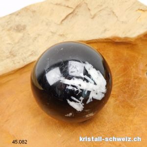 Kugel Turmalin schwarz - Schörl mit weisse Albit Ø 5,8 cm. Unikat 339 Gramm