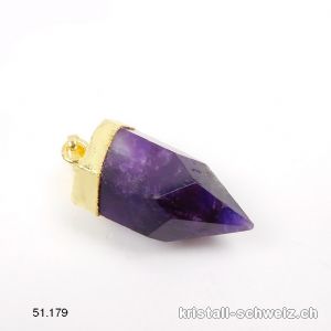 Anhänger Amethyst dunkel facettiert mit Metall vergoldet 3 - 3,5 cm