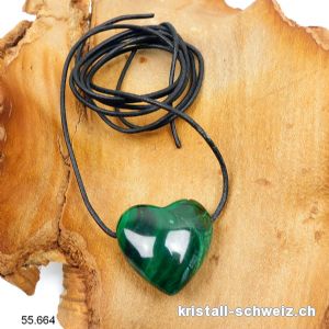 Malachit Herz 3 cm gebohrt mit Lederband. Unikat