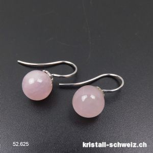 Ohrhänger Rosenquarz Kugel 10 mm aus 925 Silber rhodiniert