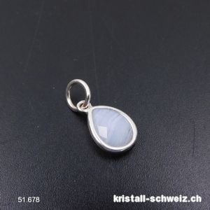 Anhänger Chalcedon blau, mini-Tropfen facettiert aus 925 Silber