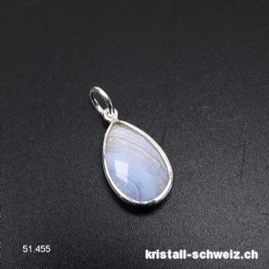 Anhänger Chalcedon blau, Tropfen facettiert aus 925 Silber