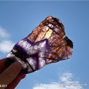 Amethyst - Super Seven, geschliffene Platte mit Ständer. Unikat 116 Gramm