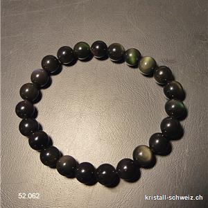 Armband Obsidian Regenbogen - schwarz 8 mm, elastisch 18,5 - 19 cm