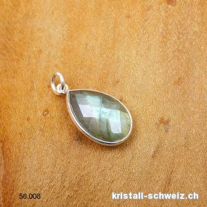 Anhänger - Charm Labradorit, facettierter Tropfen 1,8 x 1,2 cm aus 925 Silber
