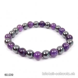 Armband Amethyst - Hämatit 8 mm, elastisch 18,5 cm