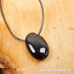 Obsidian Silber 2,7 - 3 cm gebohrt mit Lederband zum Binden