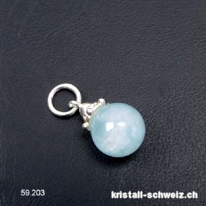 Anhänger Aquamarin, Kugel 10 mm aus Silber 925