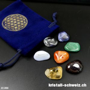 Set Chakra 7 Edelsteine - Blume des Lebens Beutel, mit Granat