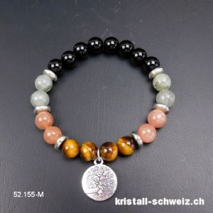 Armband Onyx - Labradorit - Mondstein - Tigerauge 8 mm / 18,5 cm, BAUM DES LEBENS. Gr. M