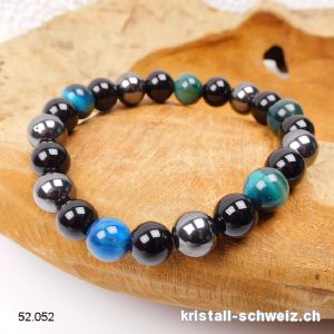Armband Tigerauge blau-grün - Hämatit  - Obsidian 10 mm / 21 cm