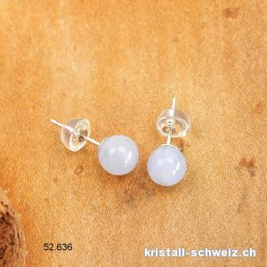 Ohrstecker Chalcedon blau, Kugel 6 mm aus 925 Silber. A-Qual.