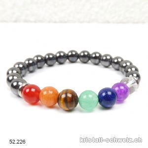 Armband 7 Chakren und Hämatit 8 mm, elastisch 18,5 cm. Grösse M