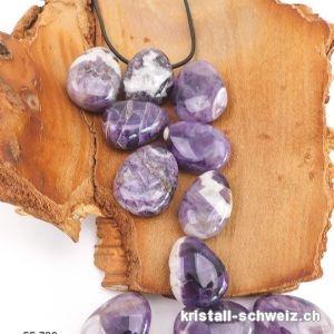 Amethyst-Quarz gebohrt 2,5 - 3 cm mit Lederband. Sonderangebot