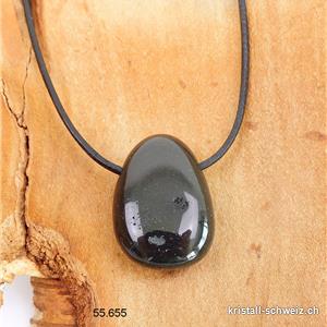Onyx natur schwarz ca. 3 cm, gebohrt mit Lederband