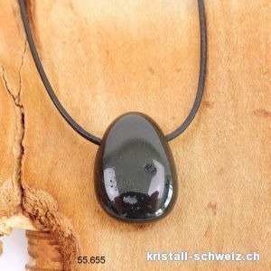 Onyx natur schwarz ca. 3 cm, gebohrt mit Lederband