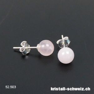 Ohrstecker Rosenquarz, Kugel 6 mm an 925 Silber