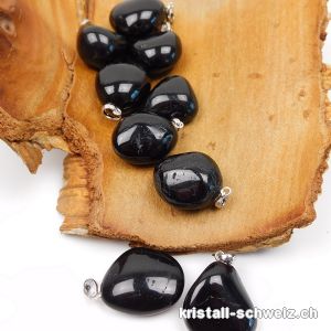 Anhänger Turmalin schwarz - Schörl 2 - 2,5 cm mit Silberöse