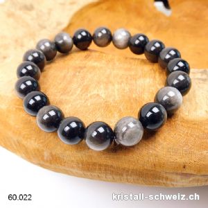 Armband Obsidian Silber 10 mm, elastisch 18,5 cm