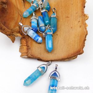 Anhänger Achat hellblau Doppelender an Metall 4 cm. Sonderangebot