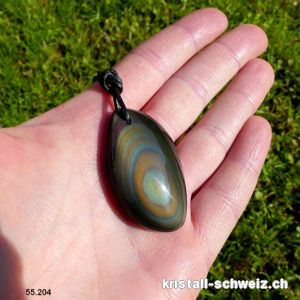 Obsidian Regenbogen gebohrt mit Lederband. Unikat