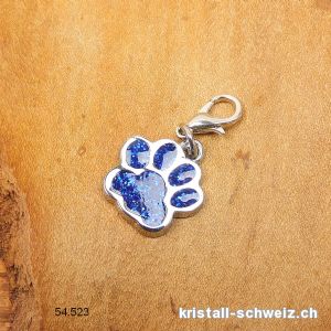 Charm Tierpfote BLAU 1,6 cm, aus Metall mit Verschluss