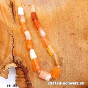 Halb-Strang Achat - Aprikosenachat, Röhrchen facettiert 9 - 11 x 6 - 7 mm / 19 cm, 15 Stücke