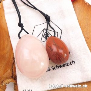 Set 3 Eier YONI Rosenquarz L - Jaspis rot S. Gebohrt. Sonderangebot