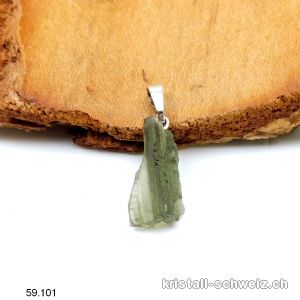 Anhänger Moldavit roh an Silberöse. Einzelstück