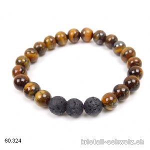 Armband Tigerauge - Lava Stein 8 mm / 18 cm. Grösse SM