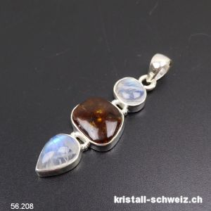 Anhänger Regenbogen Mondstein, Feuer-Achat und 925 Silber. Einzelstück
