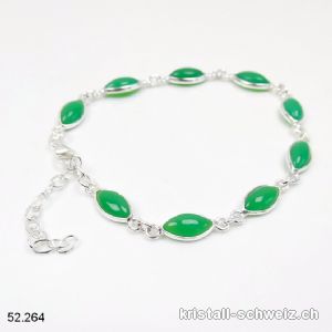 Armband Chrysopras grün Navette aus 925 Silber. Verstellbar 17 - 20 cm
