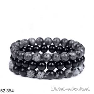 3 Armbänder Larvikit-Onyx-Schneeflocken Obsidian