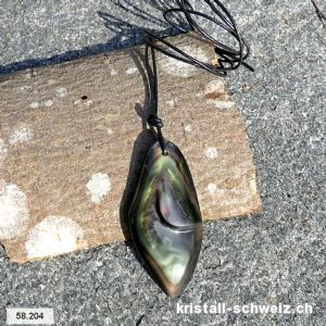 Obsidian Regenbogen gebohrt mit Lederband. Unikat
