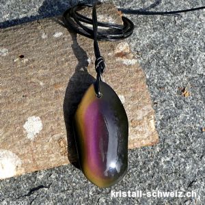 Obsidian Regenbogen gebohrt mit Lederband. Unikat
