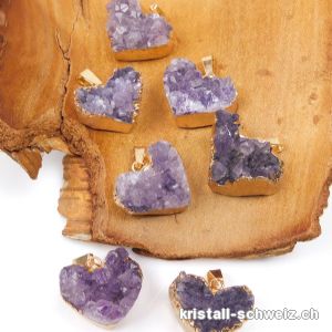 Anhänger Amethyst Herz Druse 2-3 cm an Metallöse vergoldet