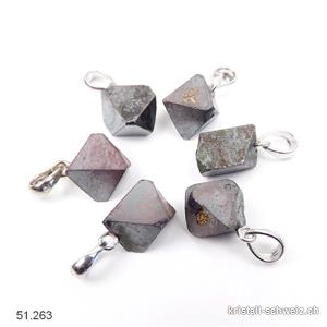 Anhänger Magnetit Oktaeder roh an 925 Silberöse