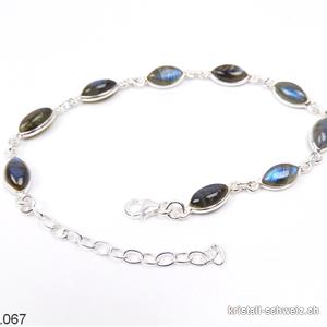 Armband Labradorit blau Navette aus 925 Silber. Verstellbar 17 - 20 cm