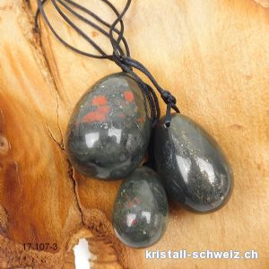 Set 3 Eier YONI Heliotrop aus Afrika - Seftonit, Gebohrt. Einzellos