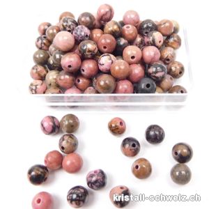 Rhodonit rosa-beige-schwarz-braun, Kugel gelocht 6 - 6,5 mm