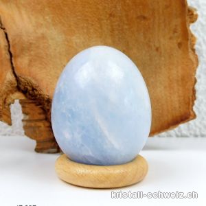 Ei Calcit blau 4,5 x 3,5 cm mit Holzständer. Unikat