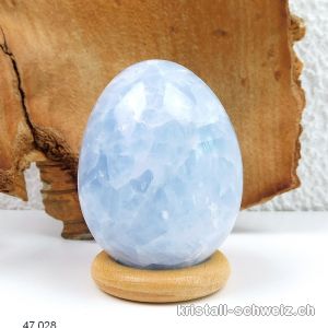 Ei Calcit blau 5 x 3,8 cm mit Holzständer. Unikat