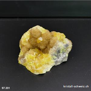 Schwefel auf Calcit-Aragonit. Unikat 84 Gramm