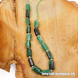 Halb-Strang Fuchsit-Aventurin grün, Röhrchen facettiert 7 - 10 x 5 - 6 mm / 19 cm, 16 Stücke