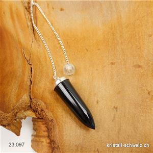 Pendule Tourmaline noire 3,5 cm en argent. Pièce unique