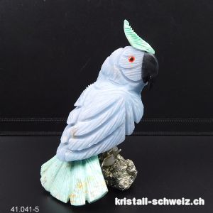 Papagei - Kakadu Angelit auf Pyrit-Sockel. Unikat